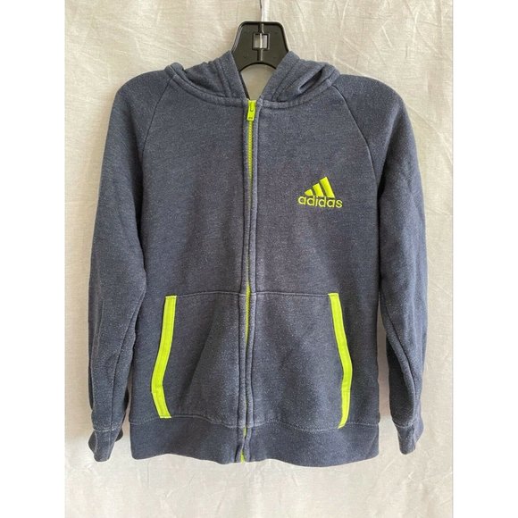 Adidas Kids Jacket Hoodie Activewear Gray Green Full Zip Long Sleeves Size 5 - Picture 1 of 12